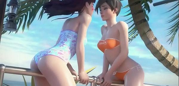  D.Va and Tracer on Vacation Overwatch (Animation WSound)